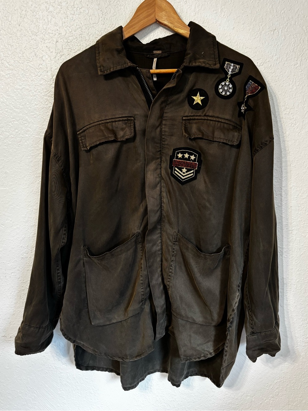 Free People Tencel Relaxed Fit Millitary Shirt Jacket XS